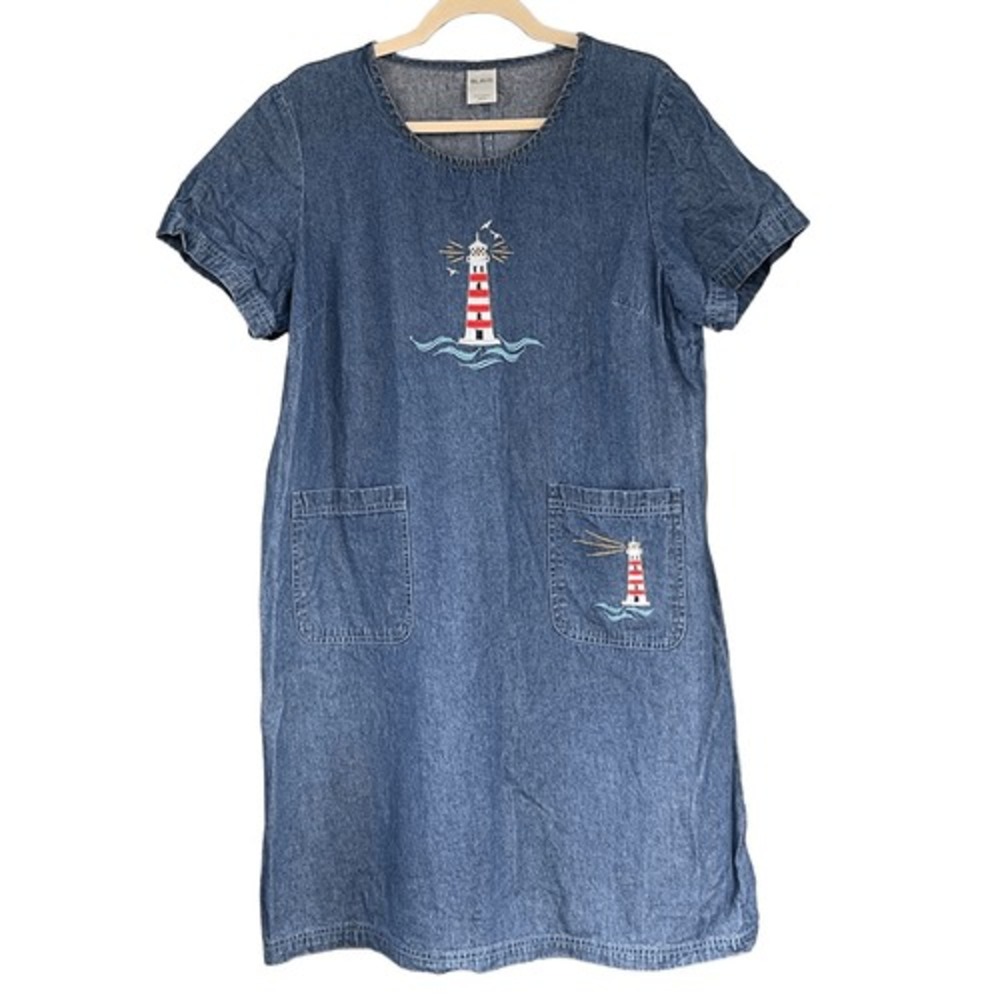 Blair Blue Midi Dress with Lighthouse Design